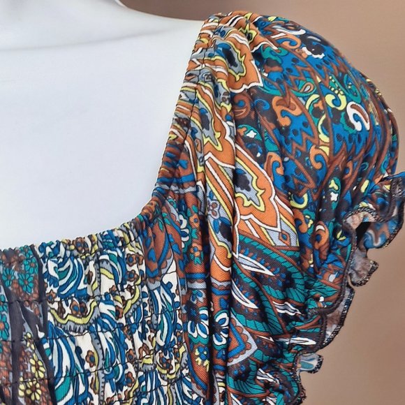 HYPNOTIC Boob Tube Dress Elasticated Maxi Dress Peacock Pattern - Picture 10 of 11